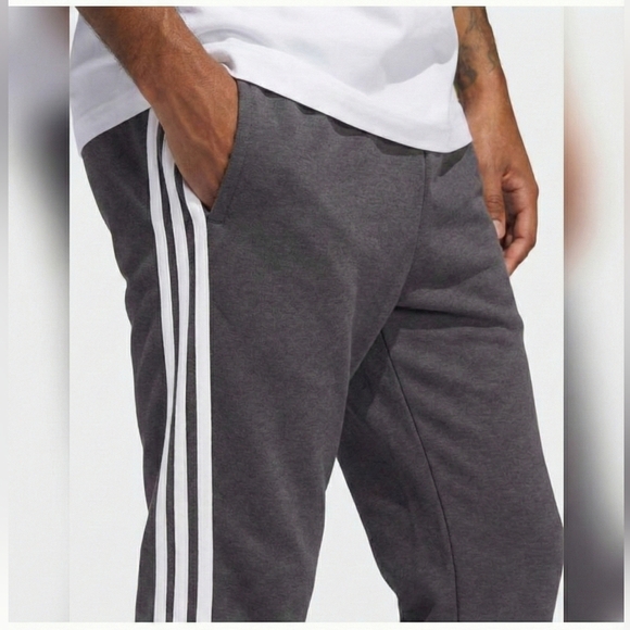 Adidas Sportswear 3-Stripe Fleece Joggers Charcoal Grey White Logo NWT - Picture 2 of 6